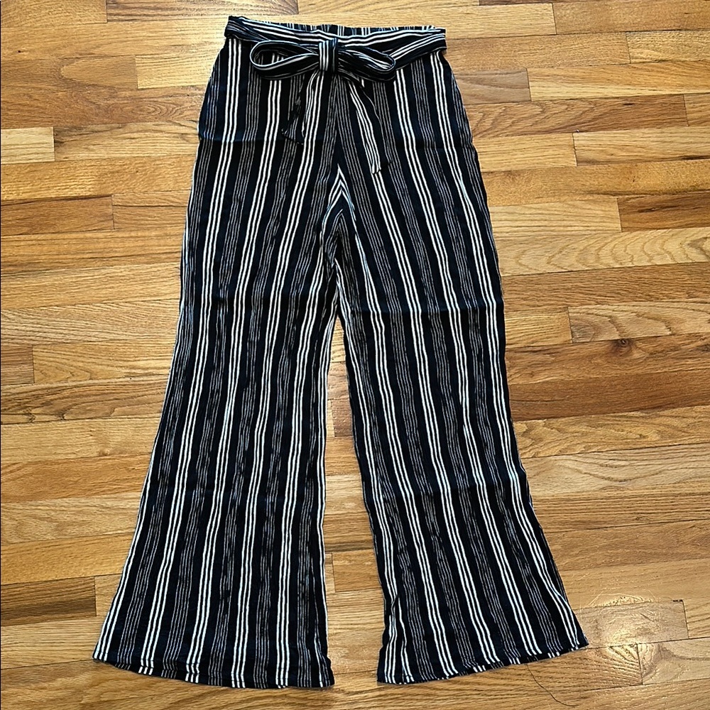 Striped Black and White Wide-Leg Pants